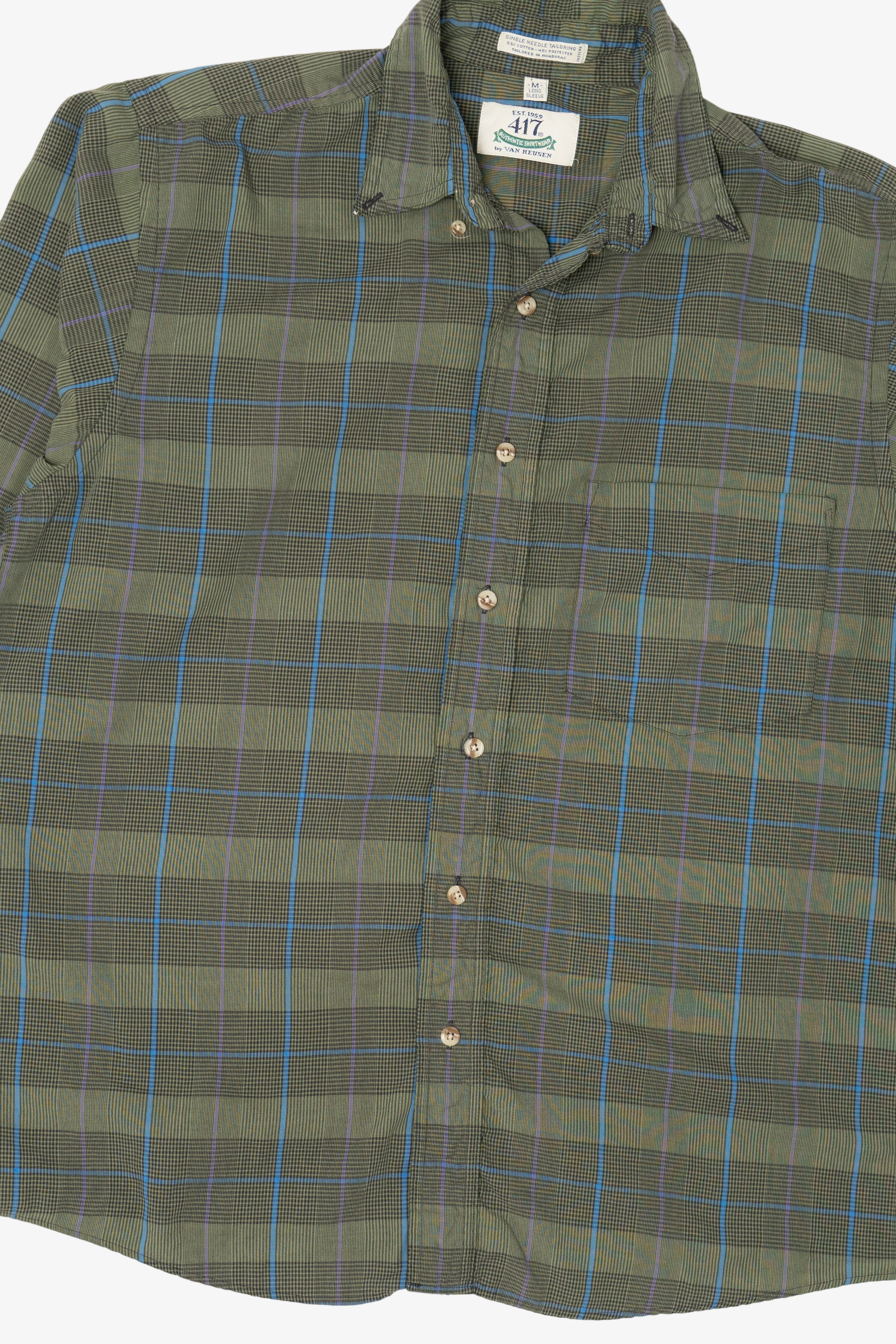 Vintage Green Plaid Van Heusen 417 Single Needle Tailoring Button Up Shirt (1990s)
