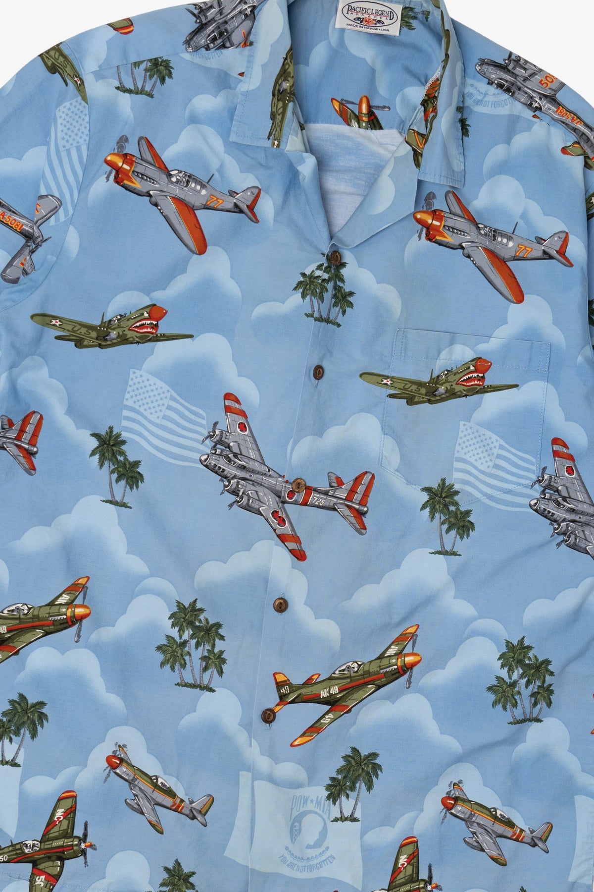 Vintage World War 2 Planes Pacific Legend Hawaiian Button Up Shirt (2000s)