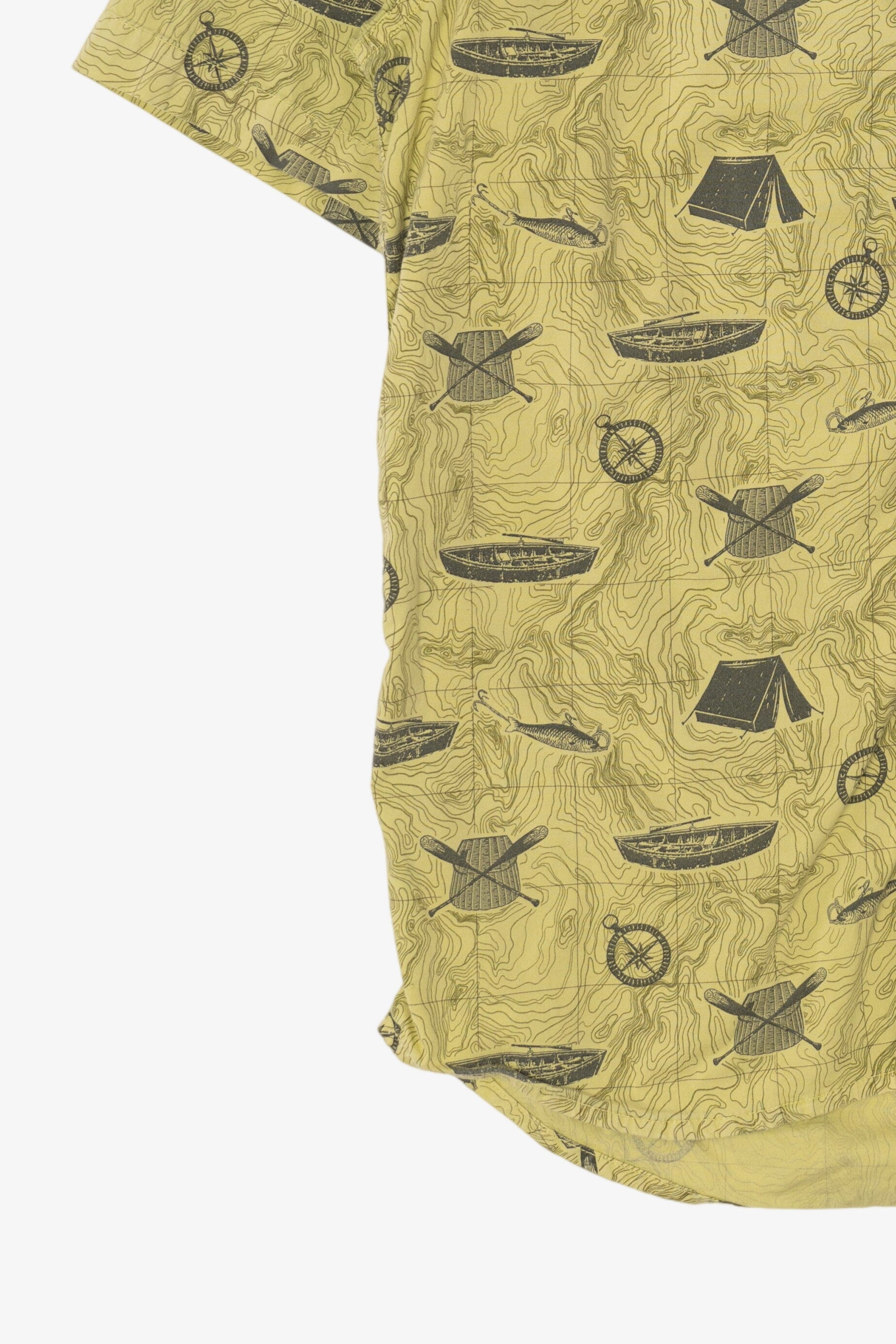 Light Green Outdoors Camping Pattern button Up Shirt (2010s)