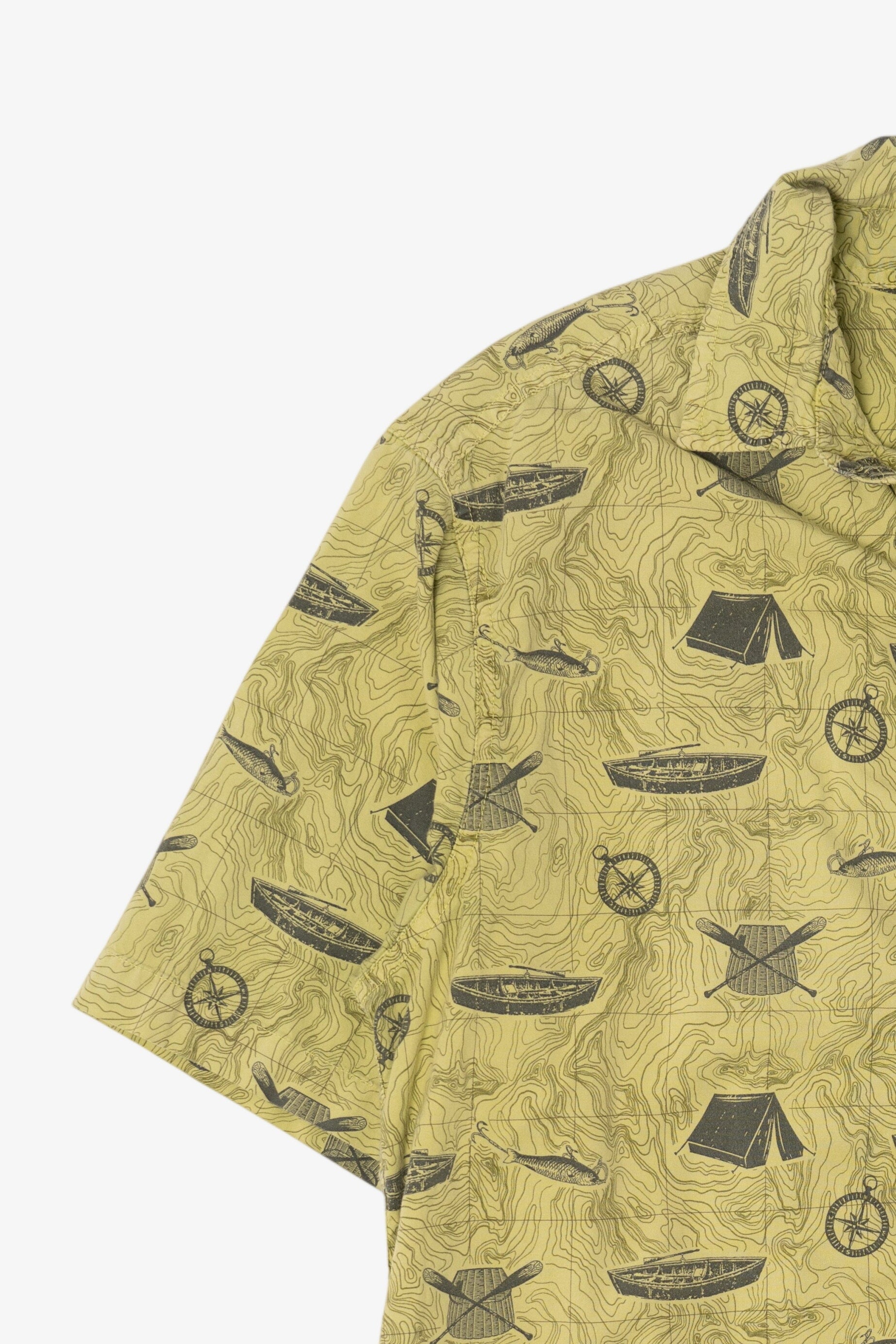 Light Green Outdoors Camping Pattern button Up Shirt (2010s)