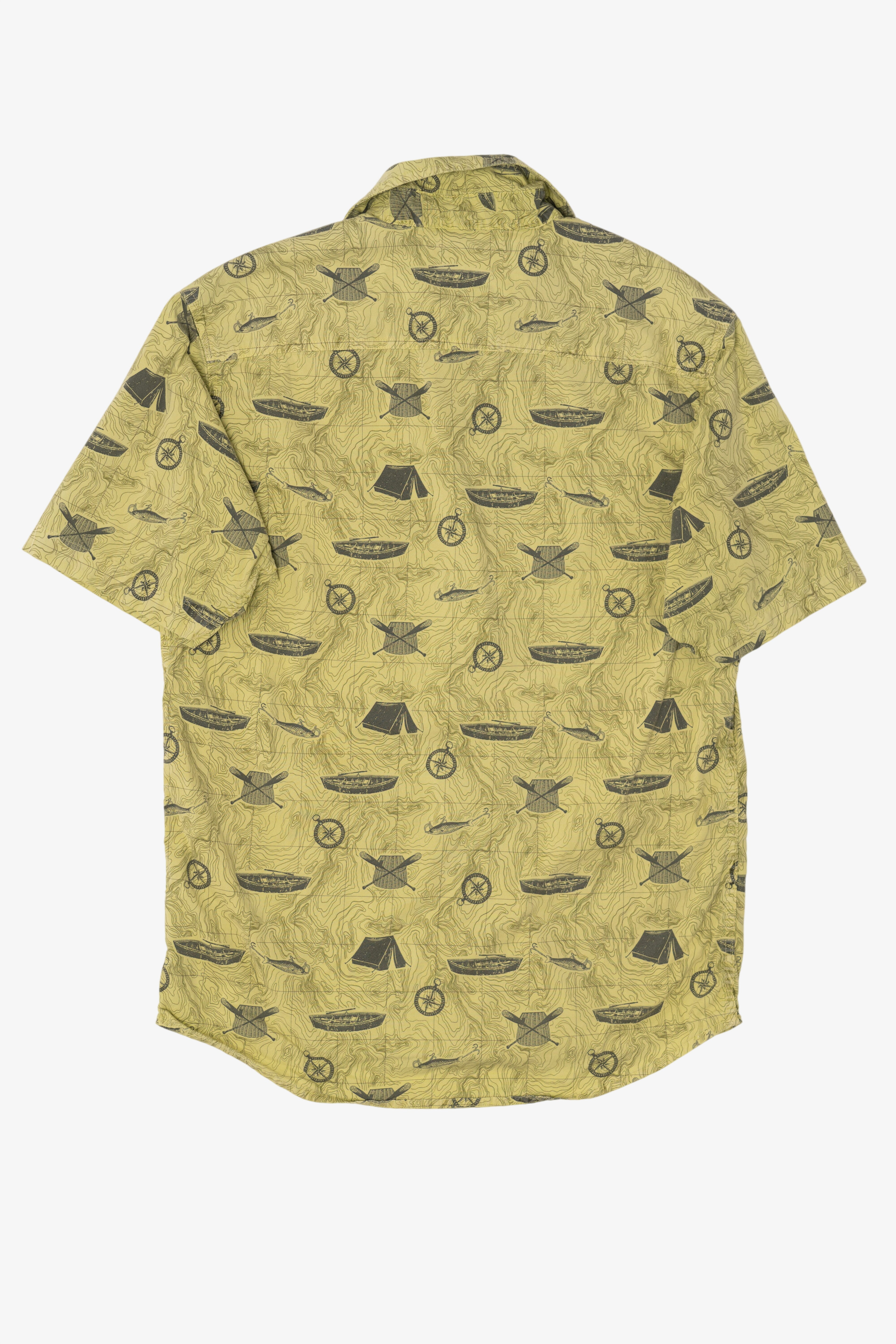 Light Green Outdoors Camping Pattern button Up Shirt (2010s)