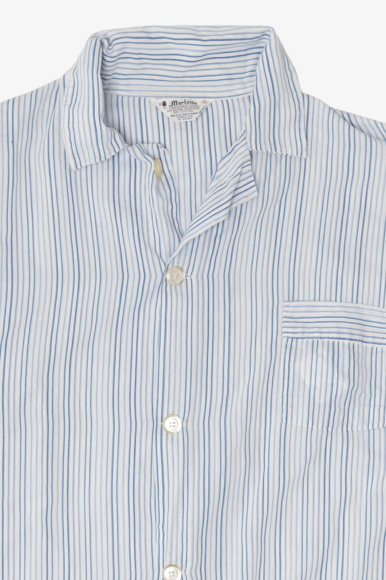 Vintage Light Blue Pinstriped Marlowe Permanent Press Button Up Shirt (1970s)
