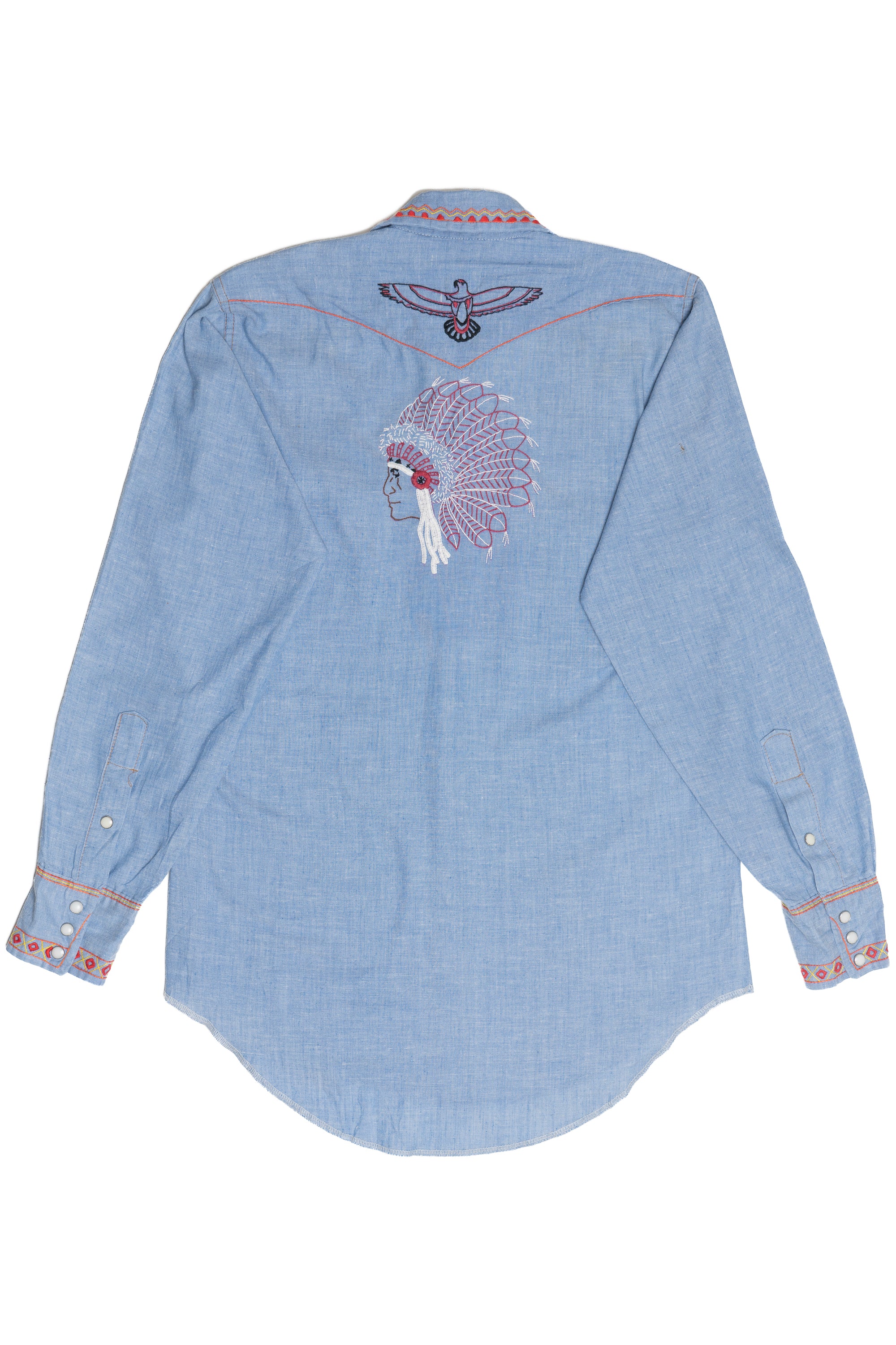 Vintage Hand Embroidered Native American Chief Bear Paw Detail Button Up Shirt