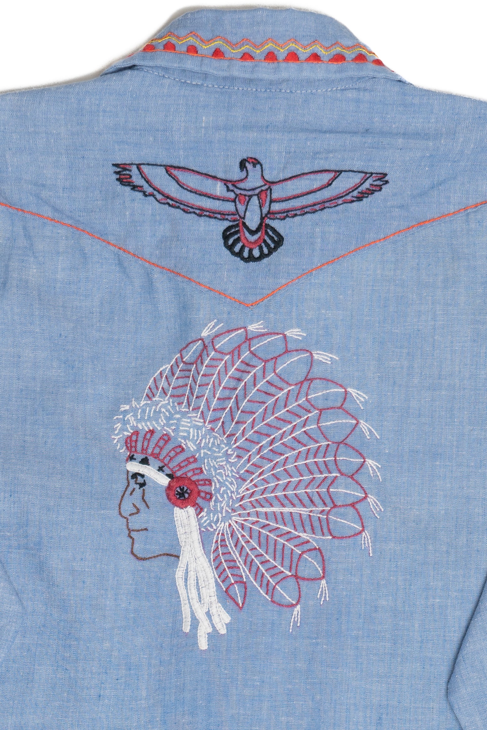Vintage Hand Embroidered Native American Chief Bear Paw Detail Button Up Shirt