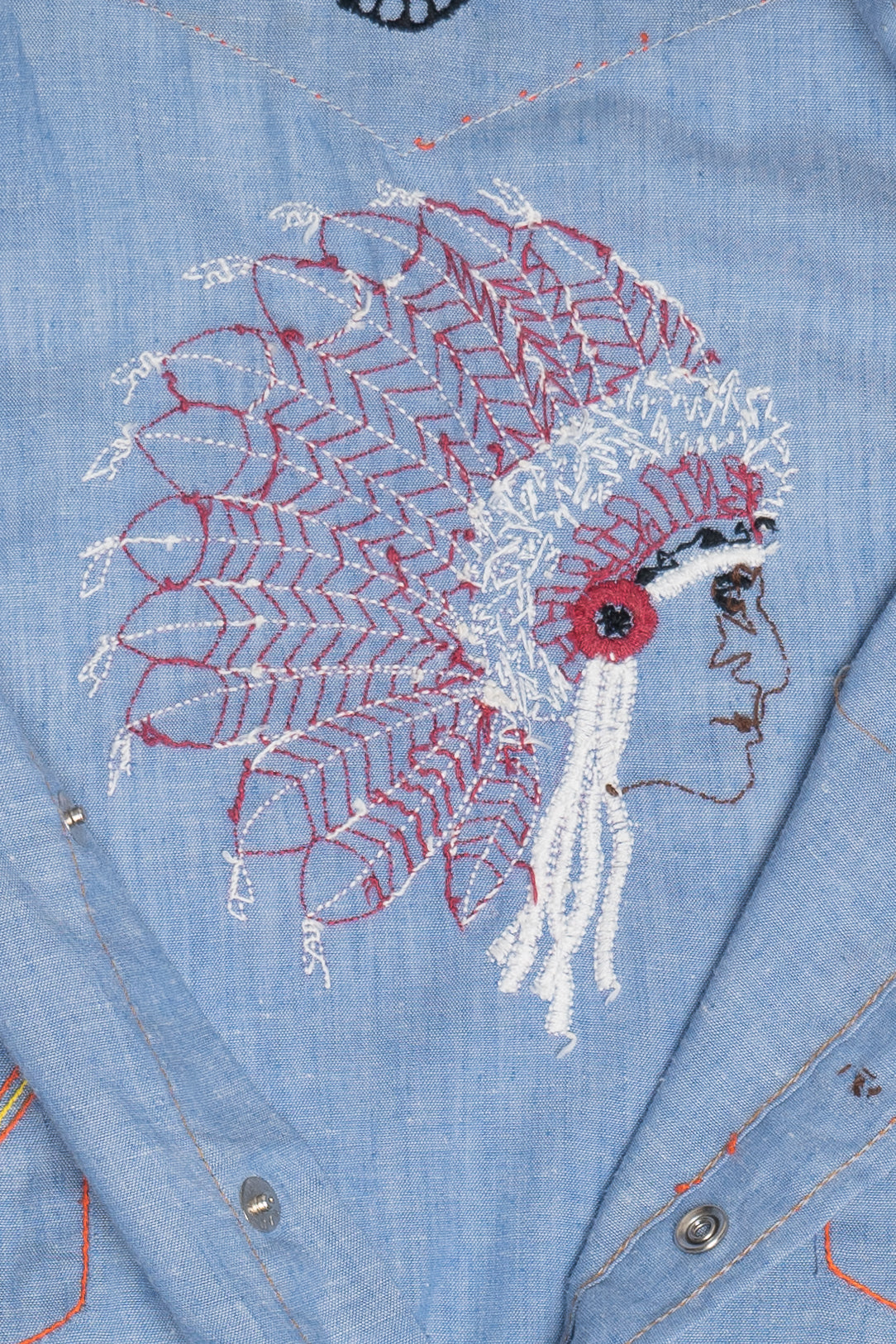 Vintage Hand Embroidered Native American Chief Bear Paw Detail Button Up Shirt