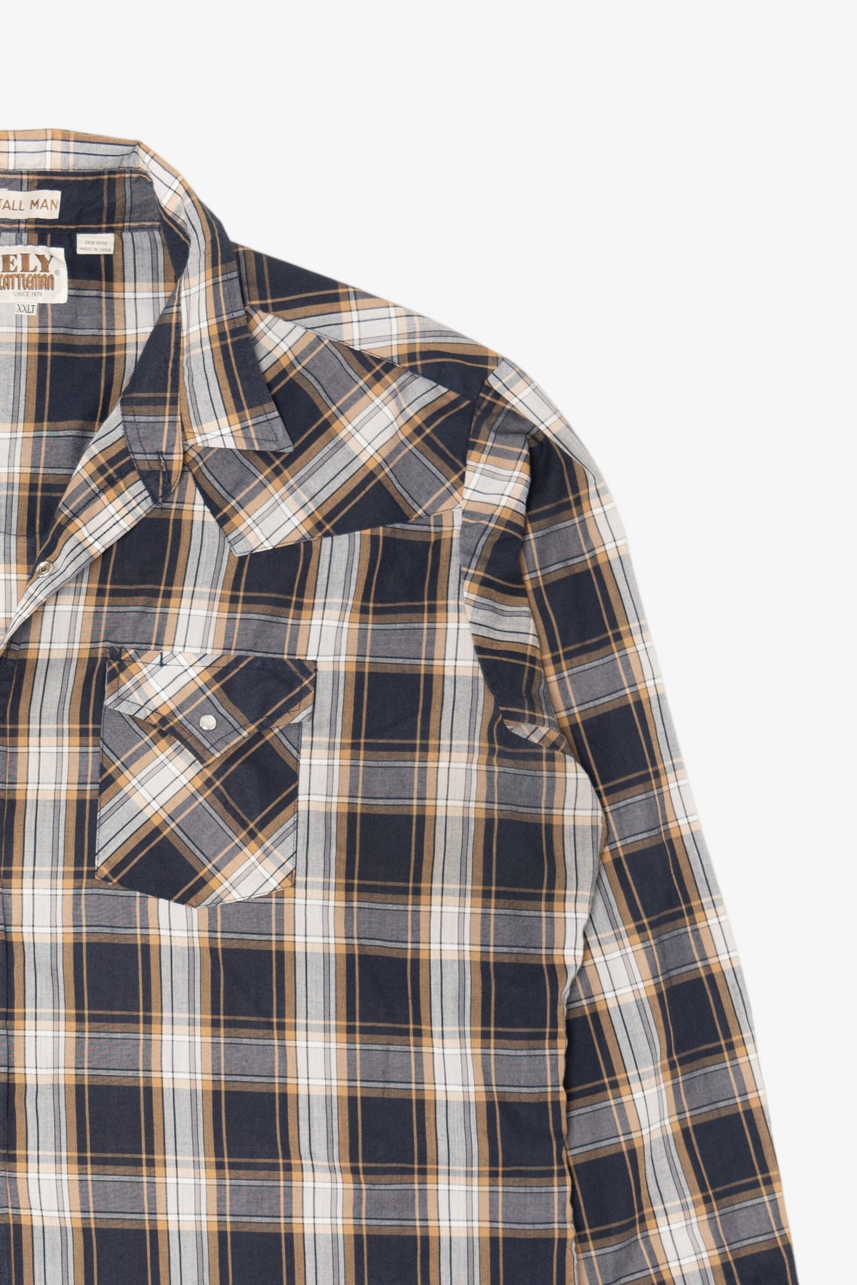 Vintage Ely Cattleman Tall Man Plaid Button Up Shirt (1990s)