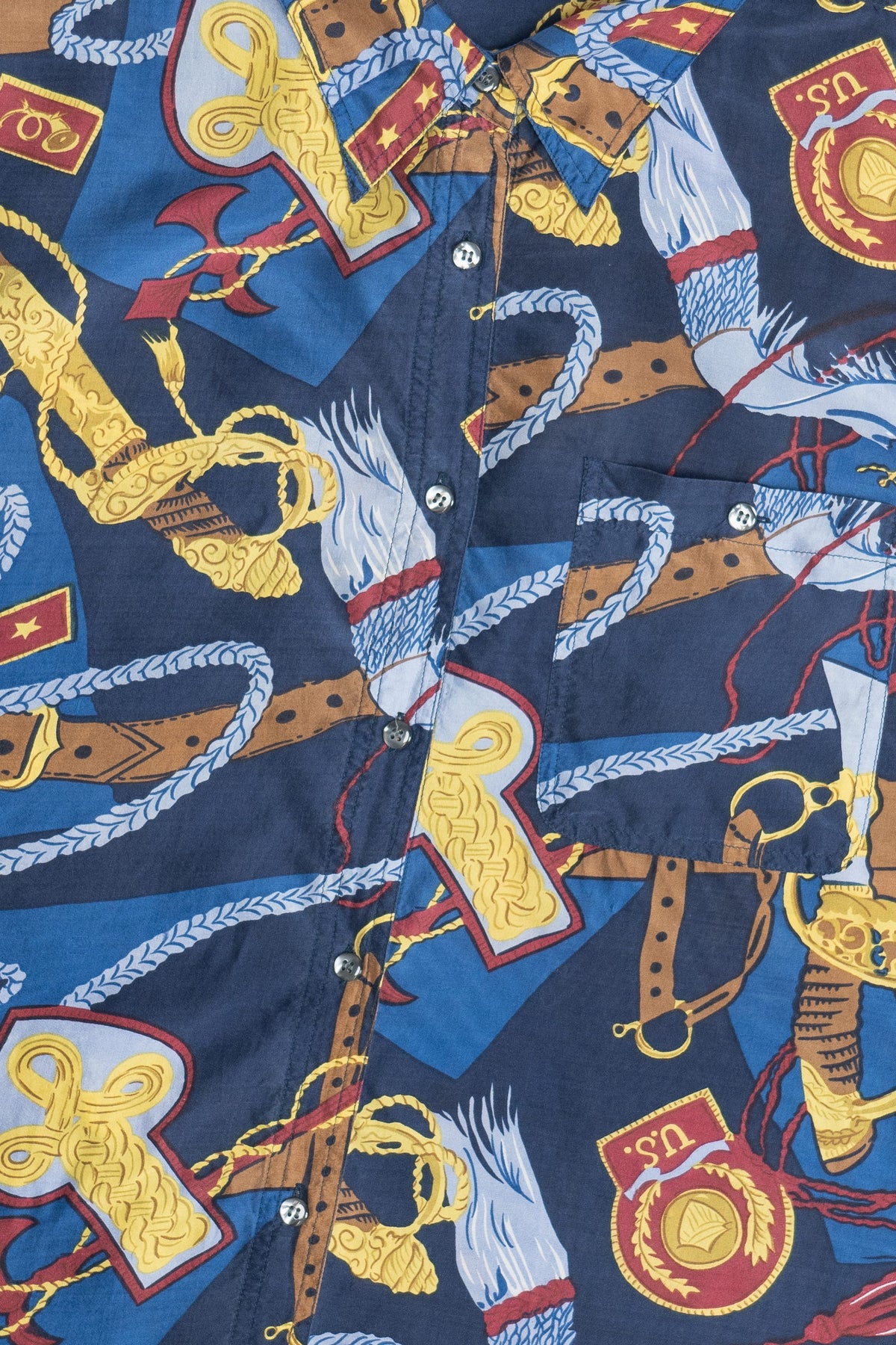 Vintage Equestrian Medallion Print Silk Button Up Shirt (1990s)