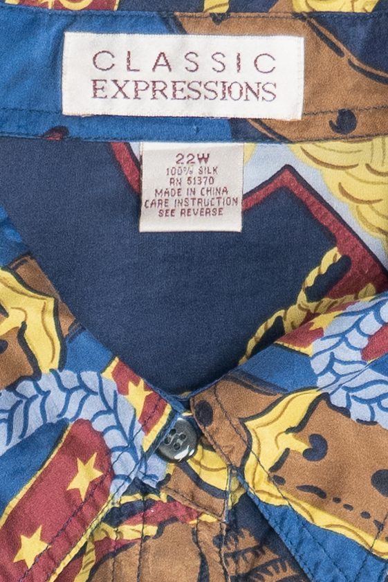 Vintage Equestrian Medallion Print Silk Button Up Shirt (1990s)