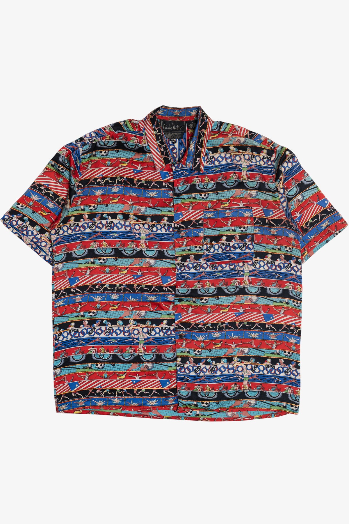 Vintage 1992 Summer Olympics Nicole Miller Exclusive Silk Loop Button Up Shirt (1990s)