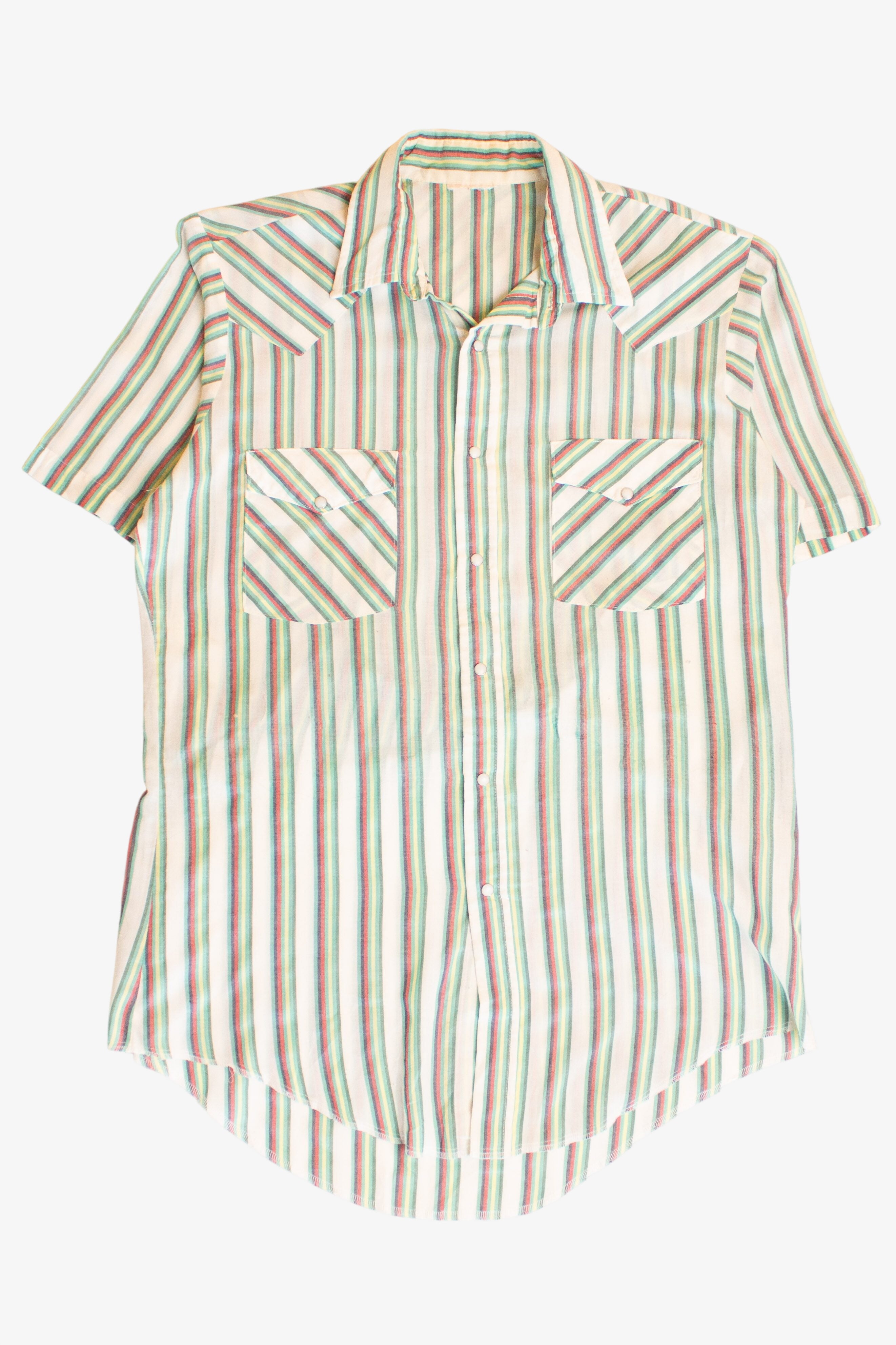 Vintage Distressed Striped Pearl Snap Button Up Shirt (1980s)