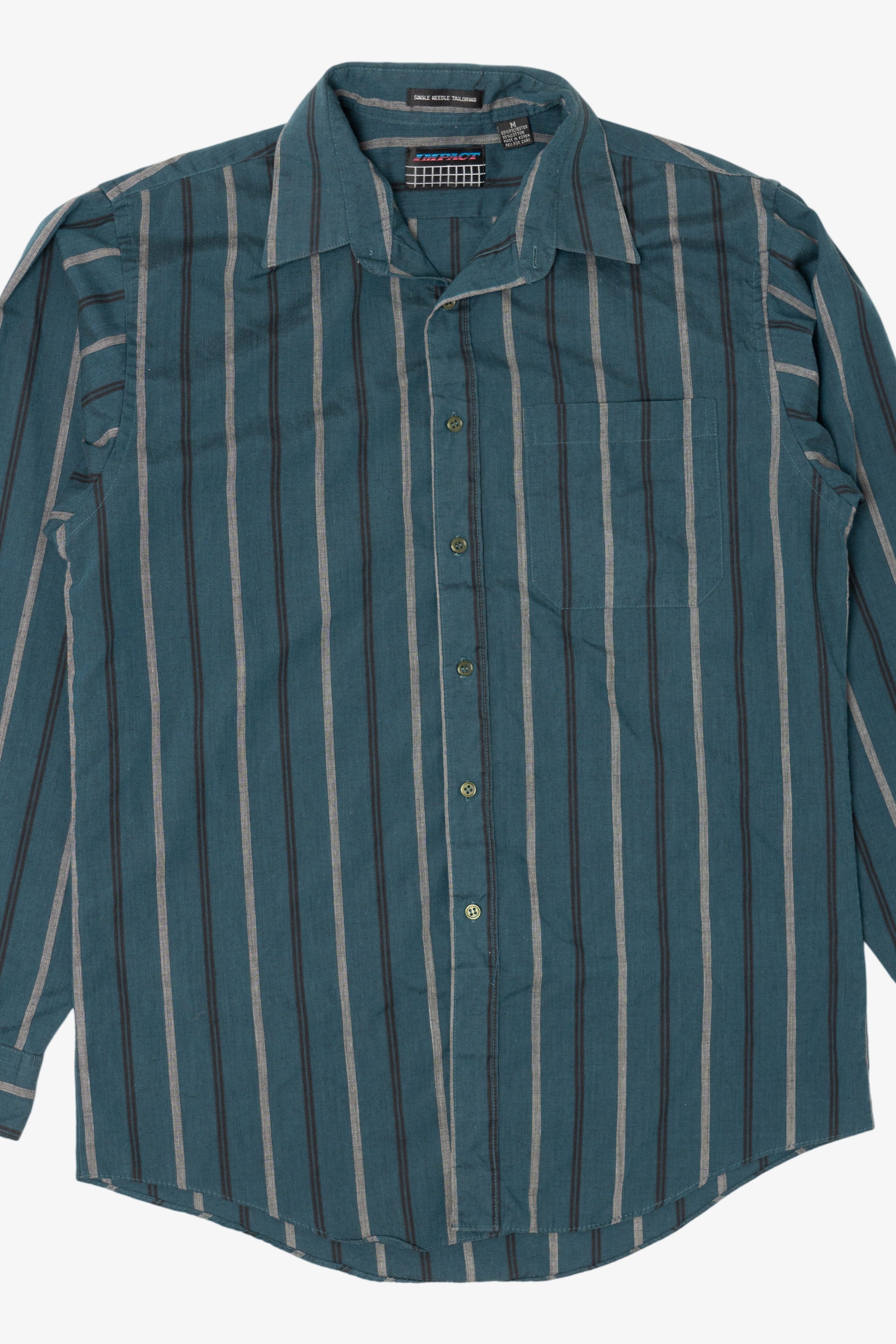 Vintage Striped Teal Impact Single Needle Tailored Button Up Shirt (1990s)
