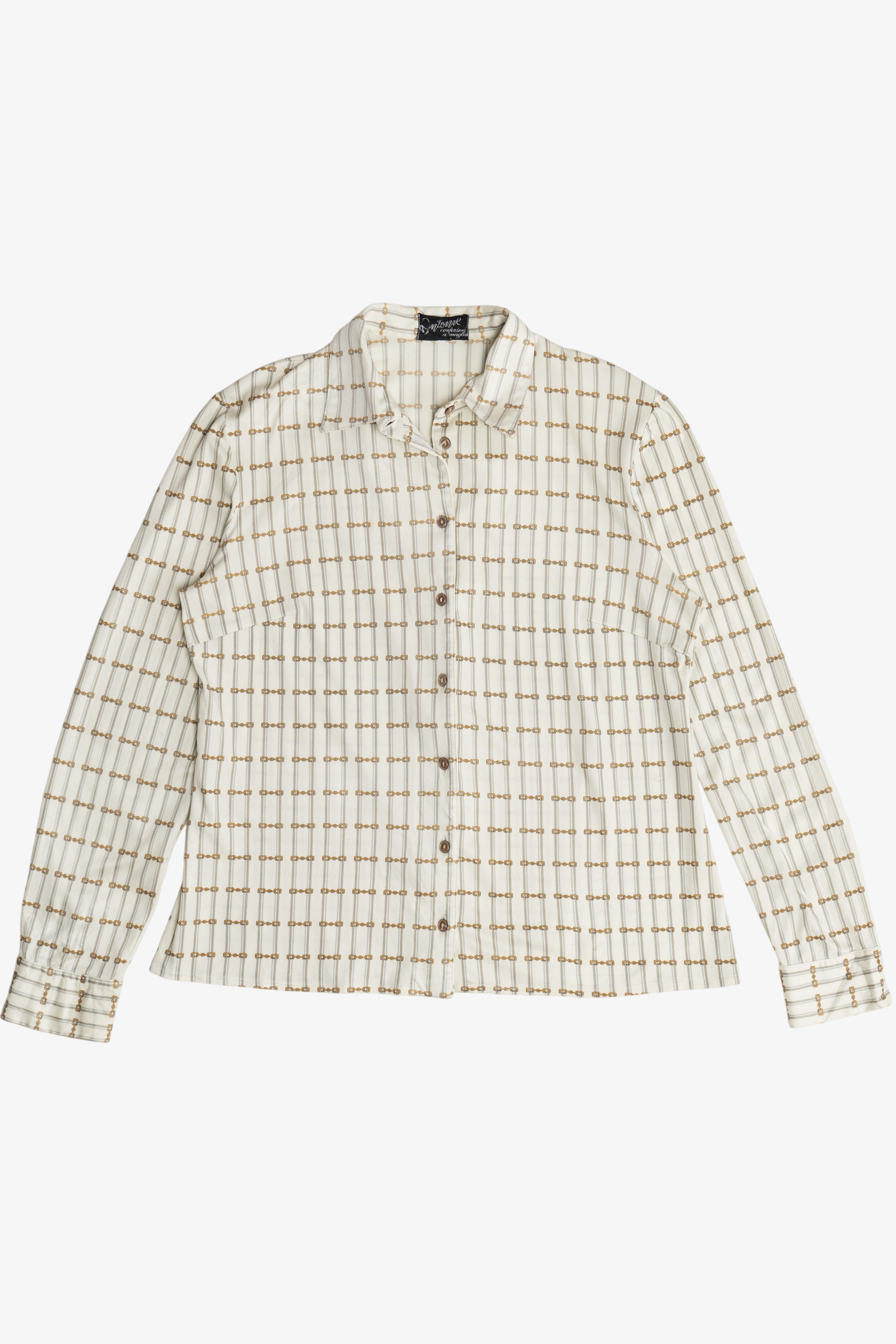 Vintage Antoine Equestrian Chain Link Polyester Button Up Shirt (1980s)