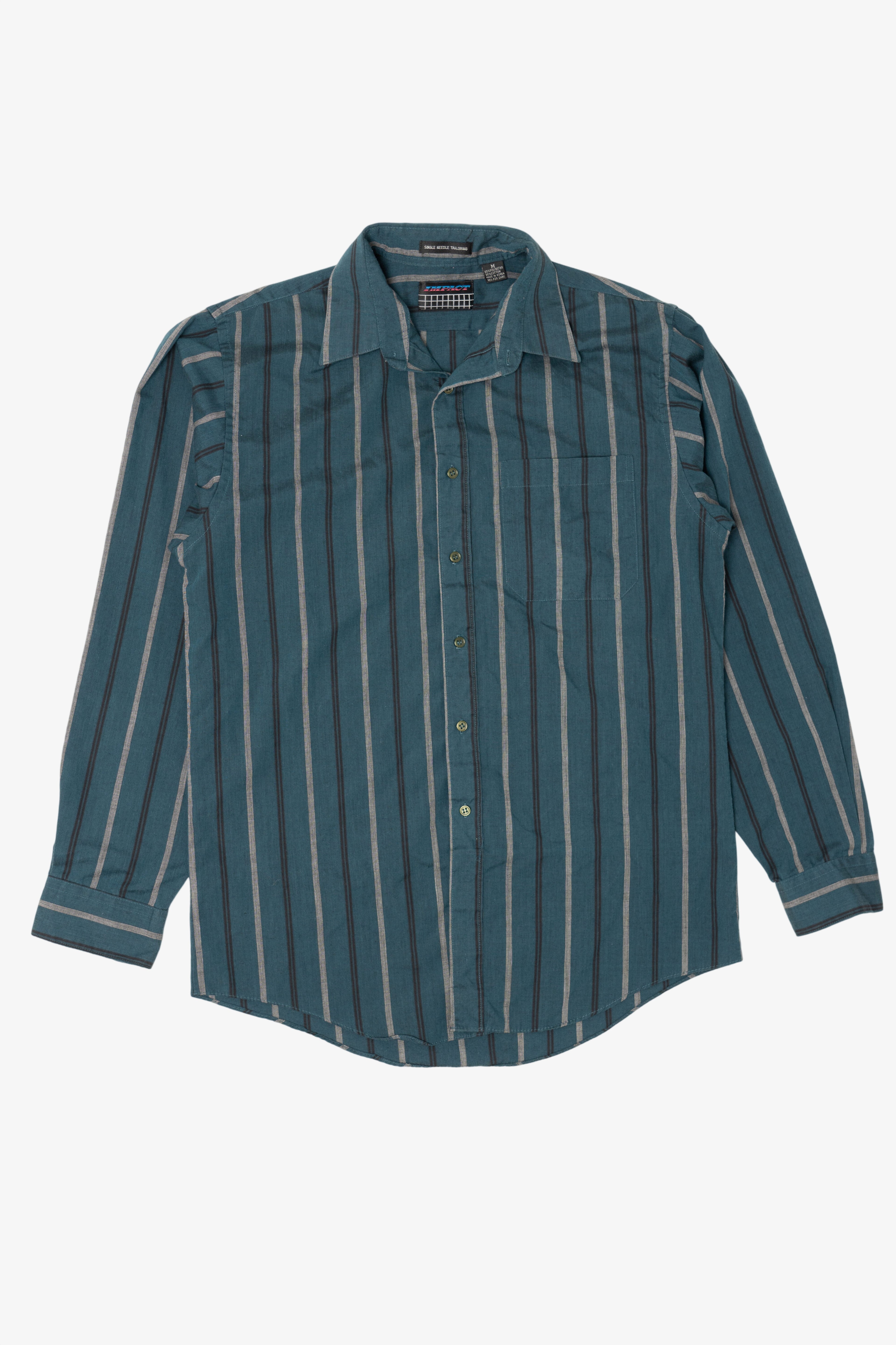 Vintage Striped Teal Impact Single Needle Tailored Button Up Shirt (1990s)