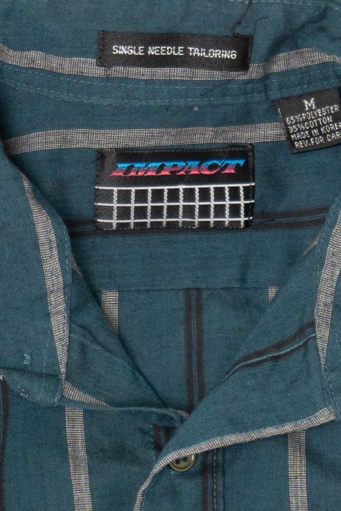 Vintage Striped Teal Impact Single Needle Tailored Button Up Shirt (1990s)