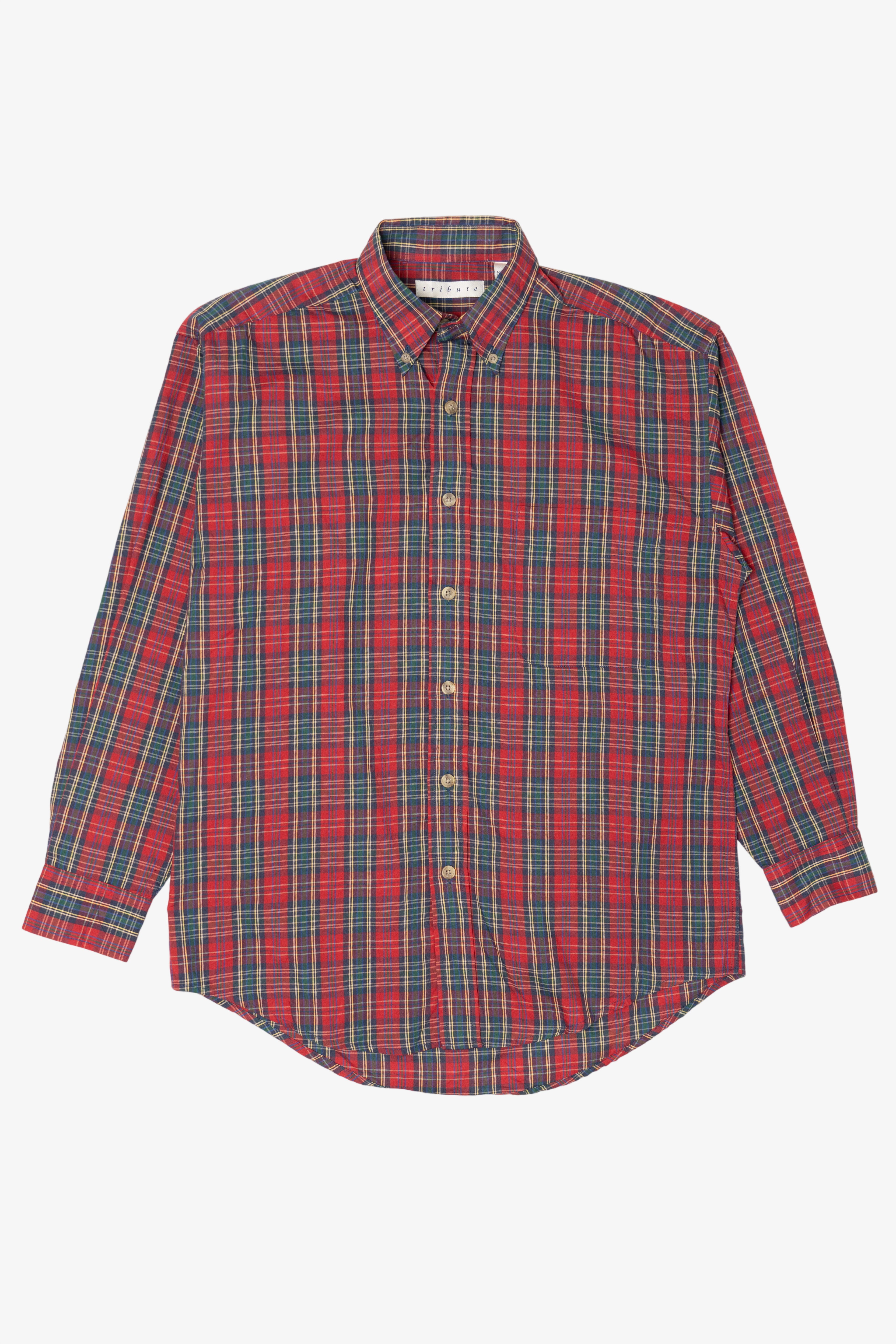 Vintage Red Plaid Tribute Button Up Shirt (1990s)