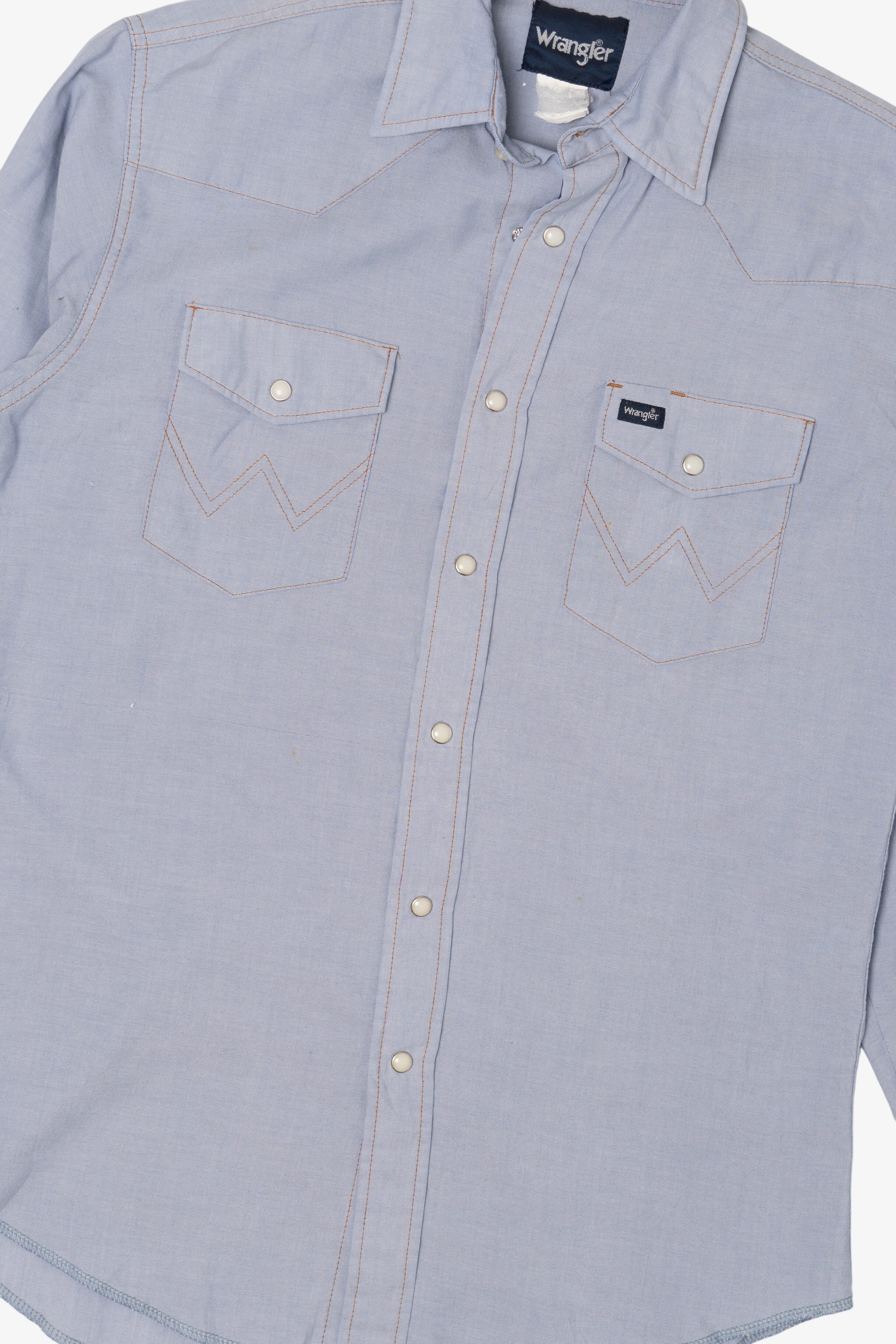 Vintage Light Blue Wrangler Western Cowboy Cut Snap Button Shirt (1990s)