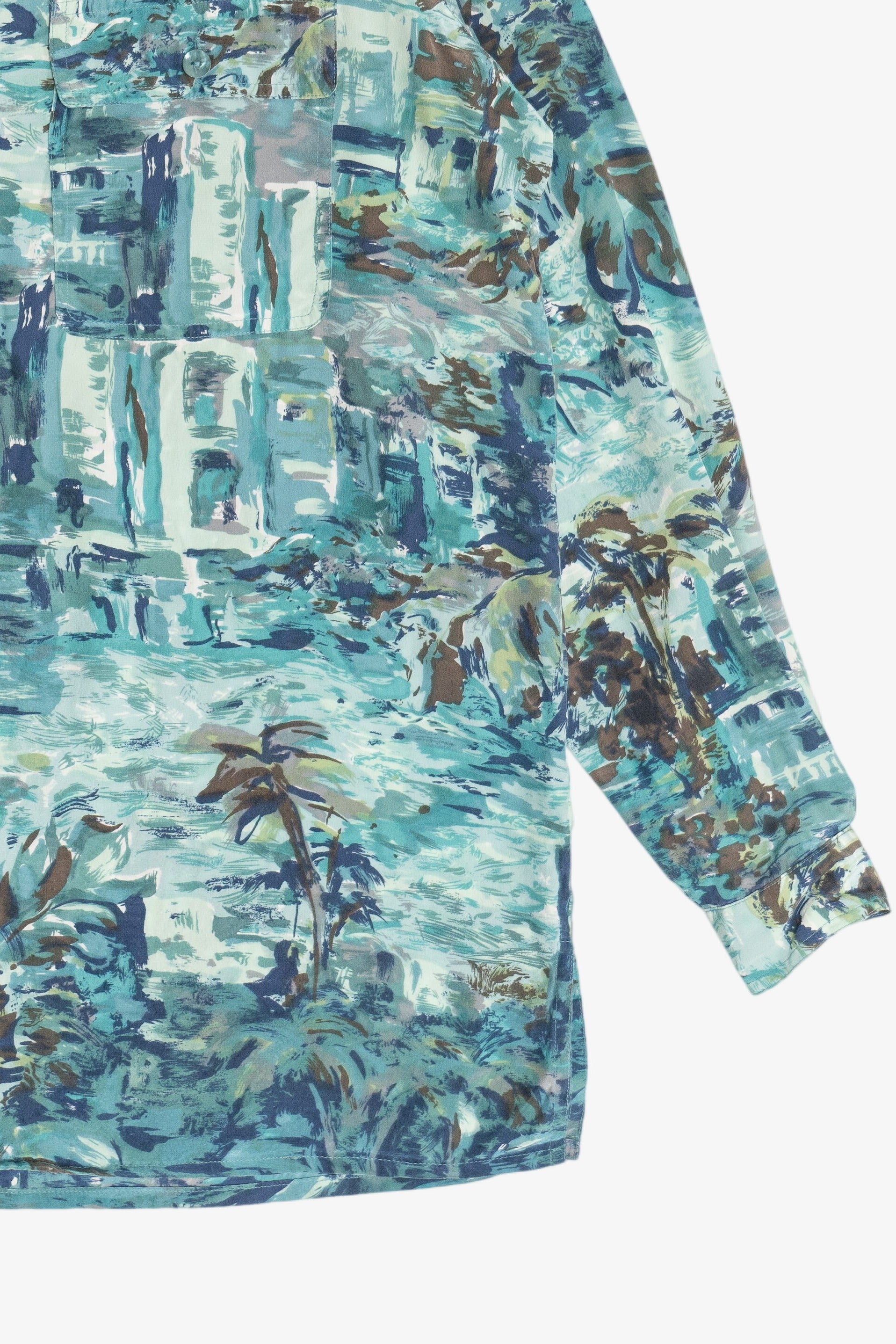 Vintage 100% Silk Abstract Hawaiian Button Up With Loop Collar (1990s)