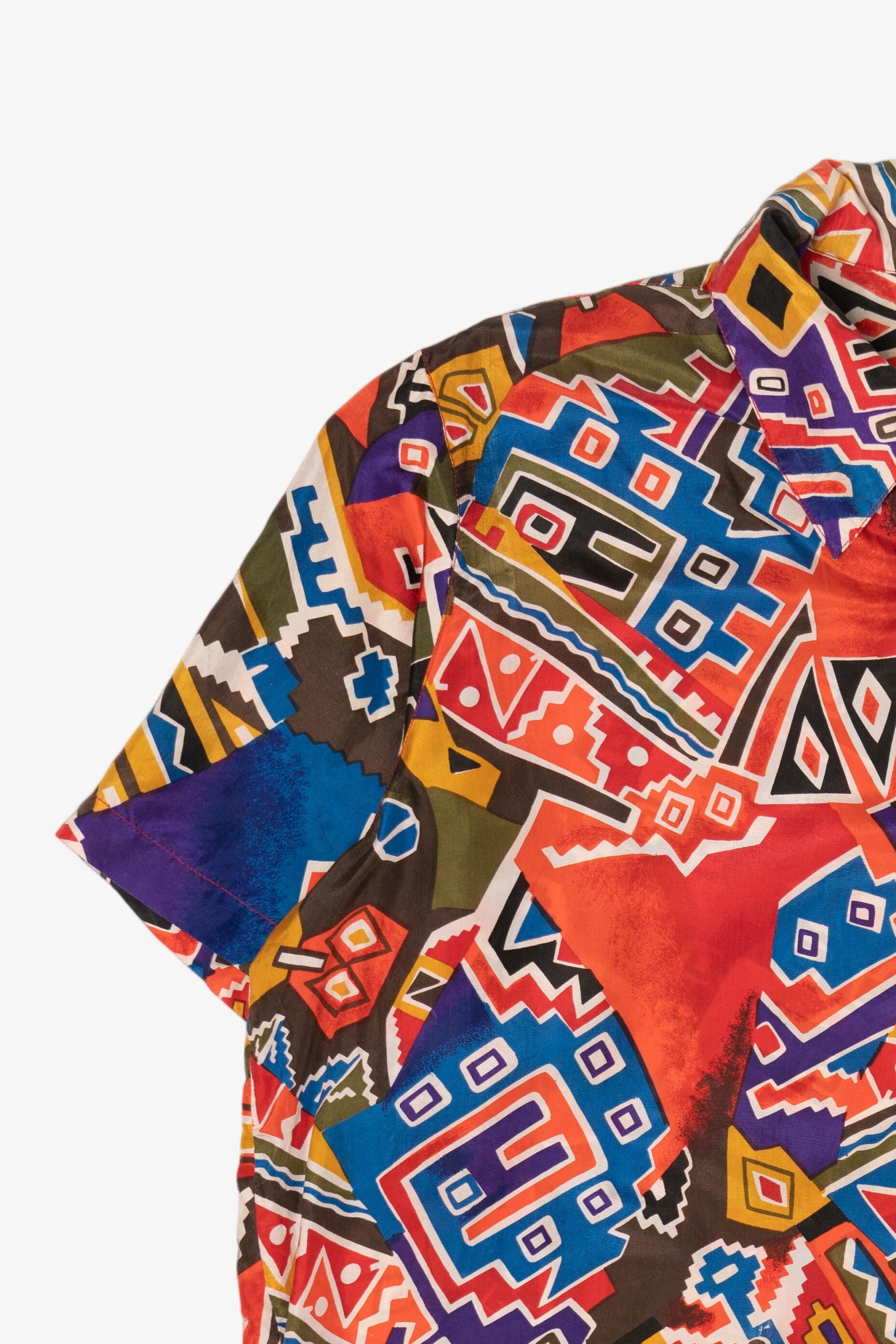 Vintage Orange-Red El-La Geometric Abstract Silk Button Up Shirt (1990s)