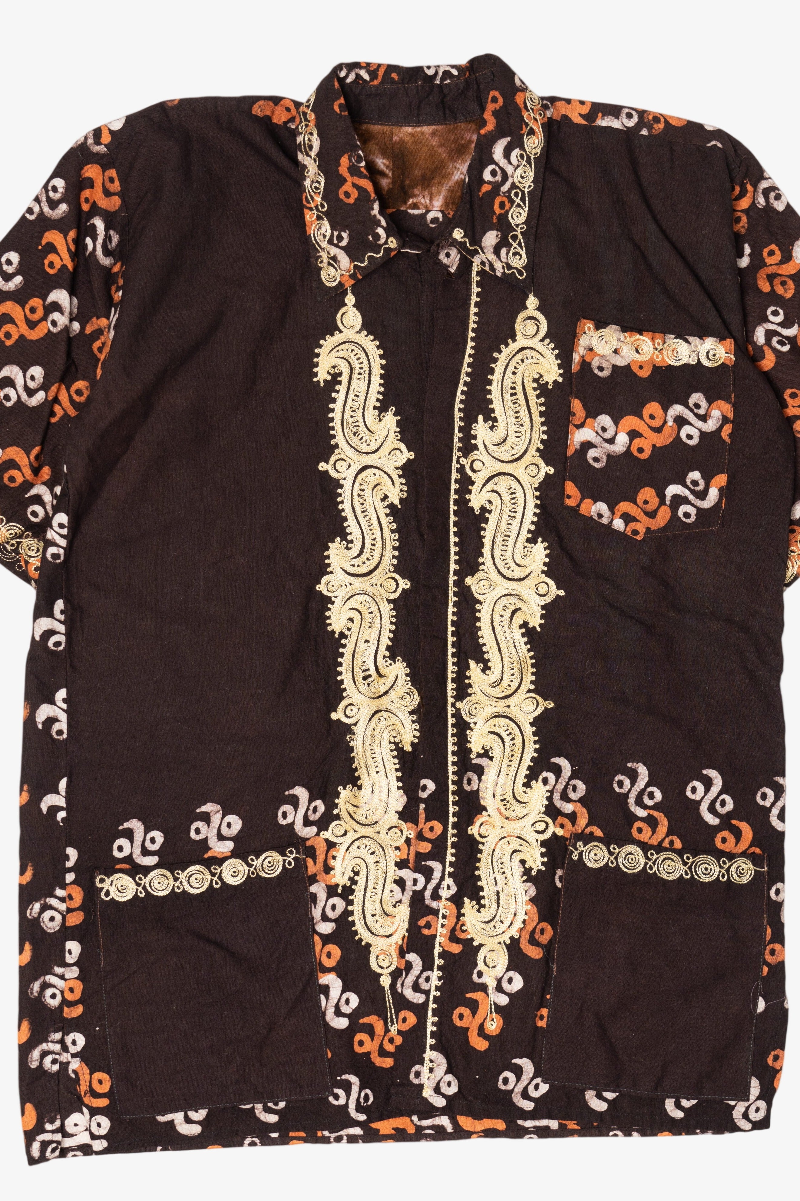 Vintage Dark Brown Embroidered Button Up Shirt (1990s)