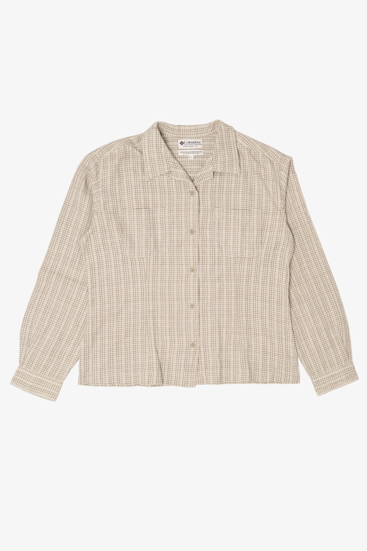 Vintage Beige Plaid Columbia Button Up Shirt (1990s)
