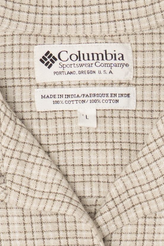 Vintage Beige Plaid Columbia Button Up Shirt (1990s)