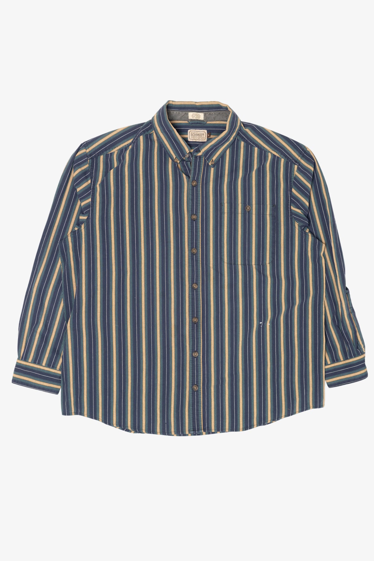 Vintage Striped Navy Blue Schmidt Button Up Shirt (1990s)