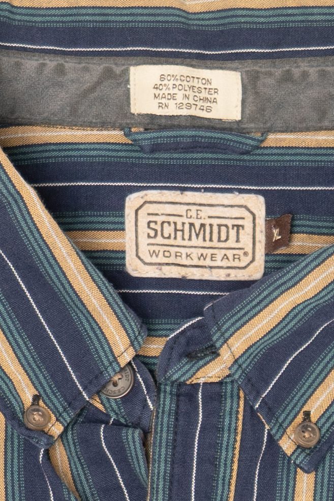 Vintage Striped Navy Blue Schmidt Button Up Shirt (1990s)