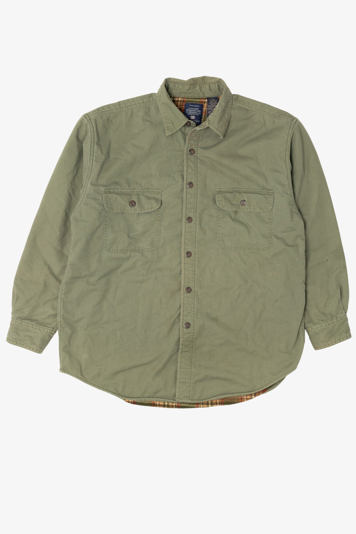 Vintage Green Faded Glory Plaid Lined Flannel Shirt (1990s)