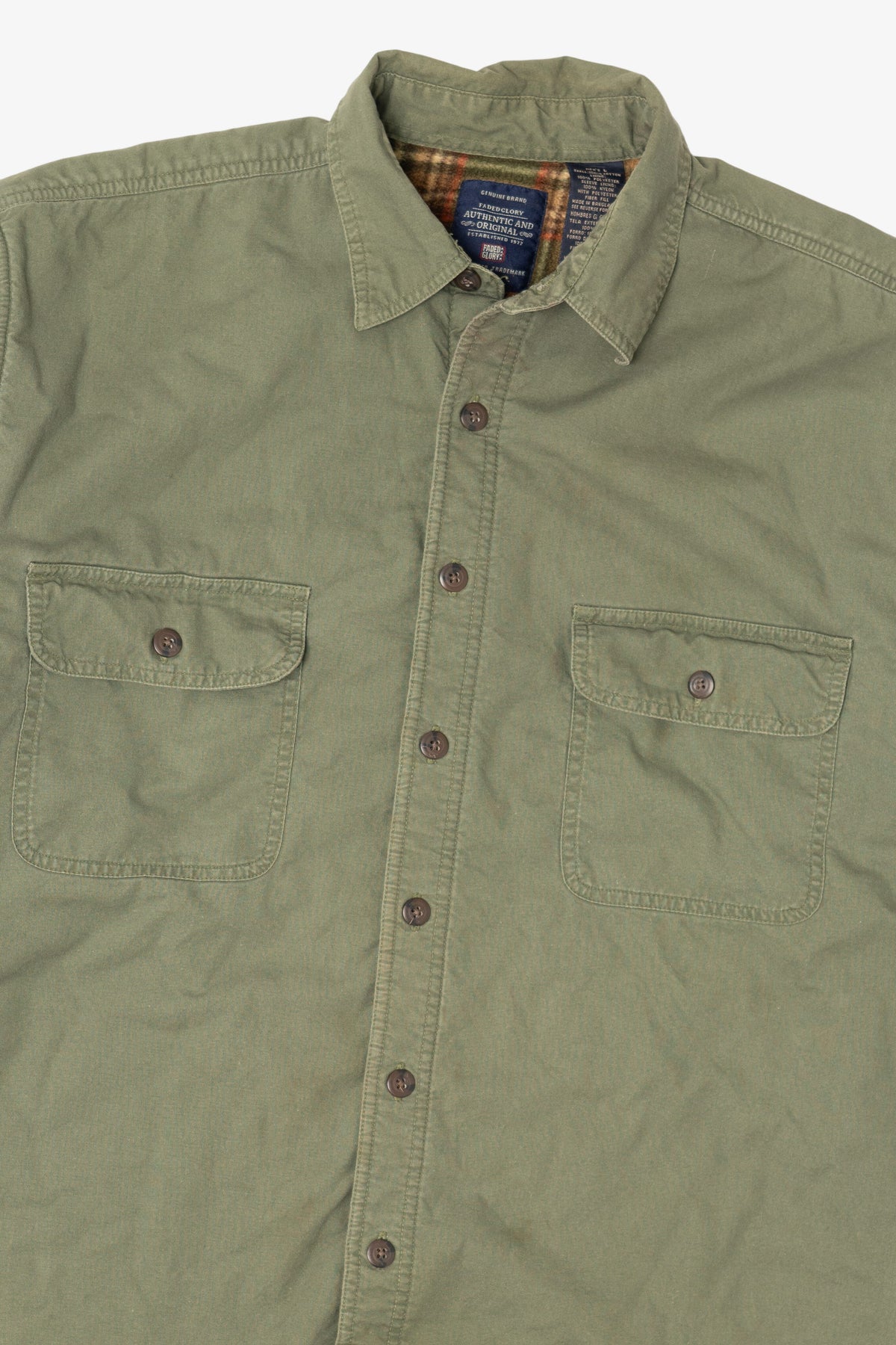 Vintage Green Faded Glory Plaid Lined Flannel Shirt (1990s)