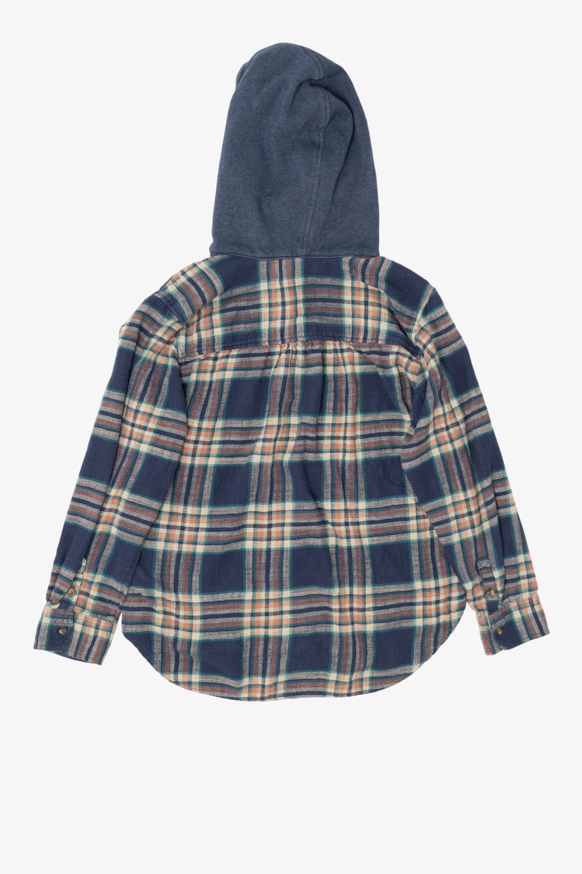Navy Blue Plaid American Eagle Hooded Button Up Shirt (2020s)