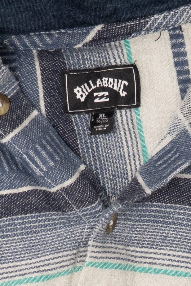 Blue Striped Billabong Hooded Button Up Shirt (2010s)