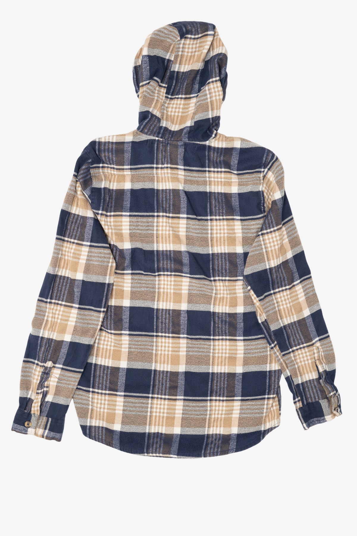 Vintage Navy Blue Plaid Open Trails Hooded Button Up Shirt (1990s)