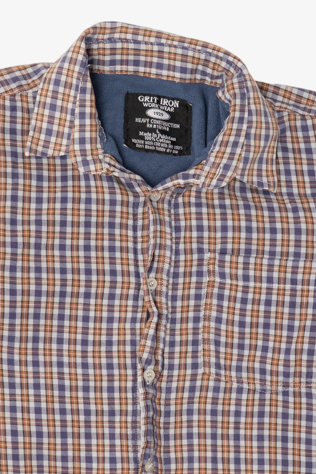 Navy Blue Plaid Grit Iron Blanket Lined Button Up Flannel Shirt (2000s)