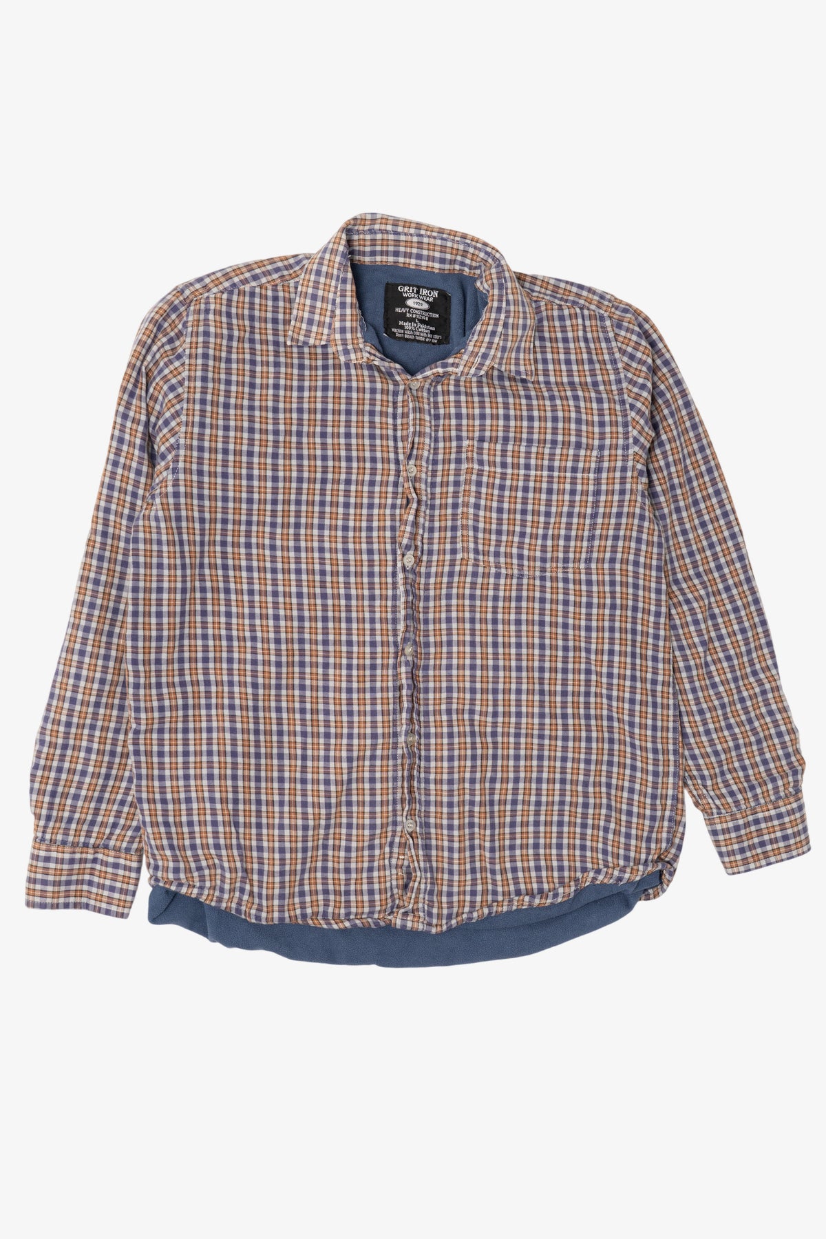 Navy Blue Plaid Grit Iron Blanket Lined Button Up Flannel Shirt (2000s)