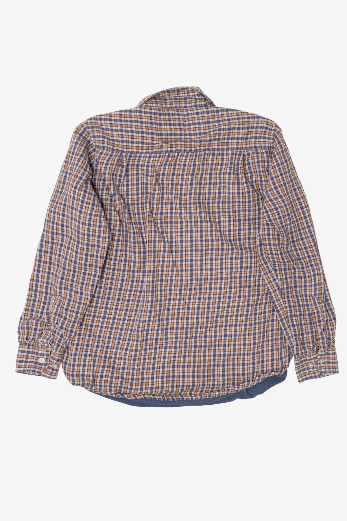 Navy Blue Plaid Grit Iron Blanket Lined Button Up Flannel Shirt (2000s)