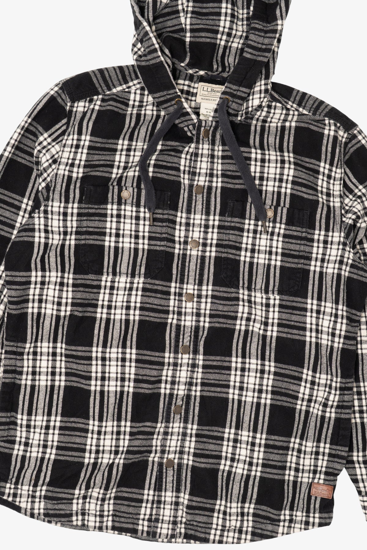 Black And White Plaid L.L. Bean Hooded Button Up Shirt (2010s)