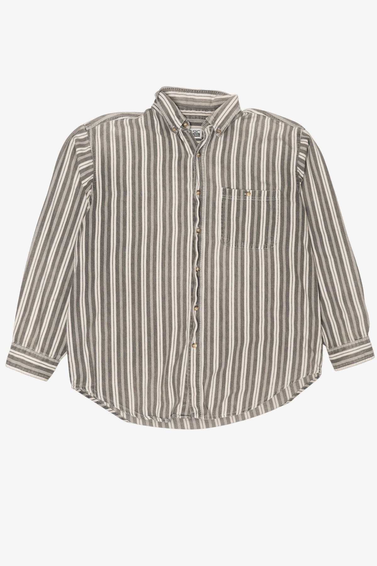 Vintage Gray Striped Basic Editions Button Up Shirt (1990s)