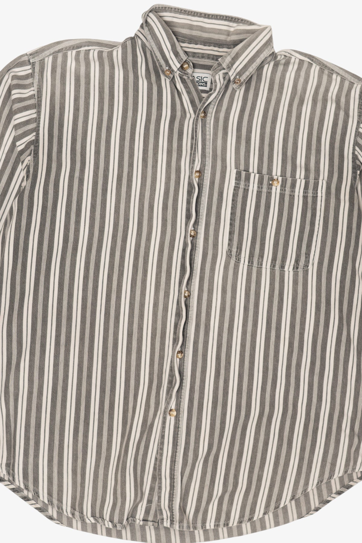 Vintage Gray Striped Basic Editions Button Up Shirt (1990s)