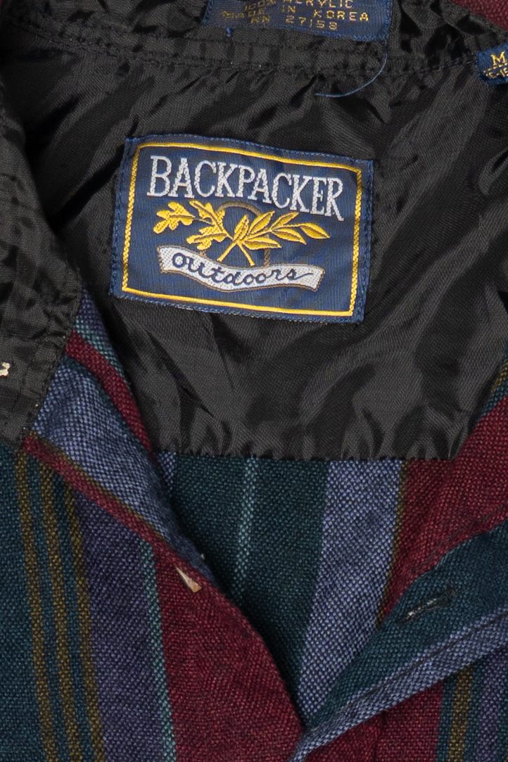 Vintage Burgundy Striped Backpacker Outdoors Button Up Shirt (1980s)