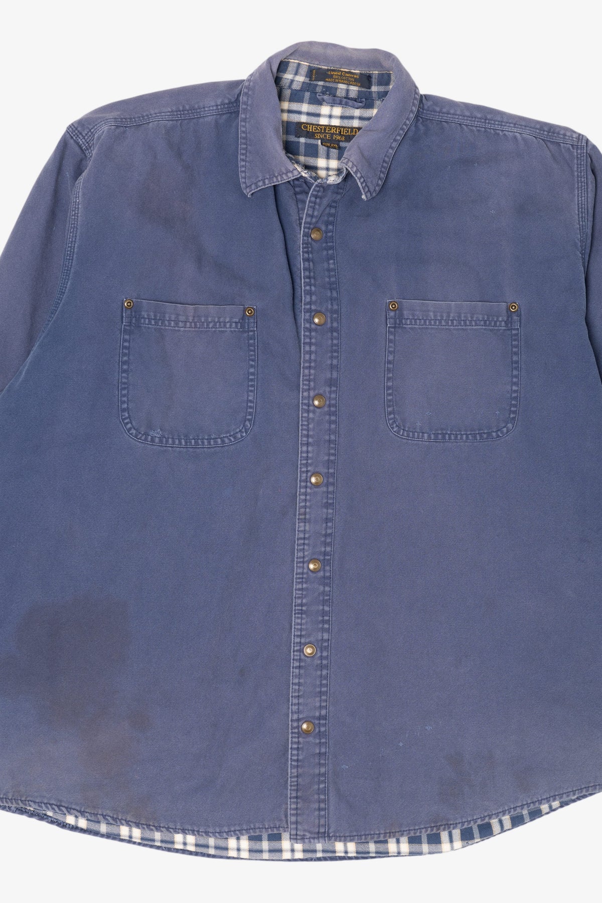 Vintage Blue Distressed Chesterfield Plaid Lined Button Up Shirt (1990s)