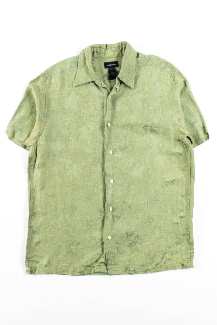 Green Leaf Silk Button Up Shirt