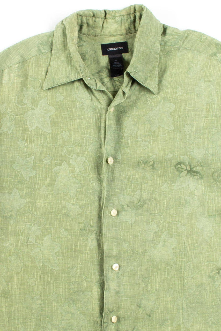 Green Leaf Silk Button Up Shirt