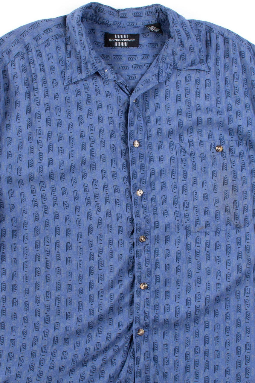 Blue Rectangle Pattern Button Up Shirt