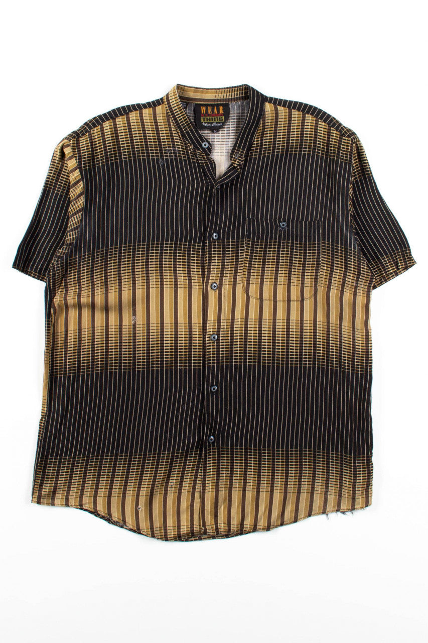 Vintage Striped Gradient Banded Collar Button Up Shirt