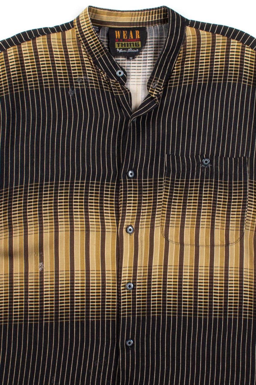 Vintage Striped Gradient Banded Collar Button Up Shirt