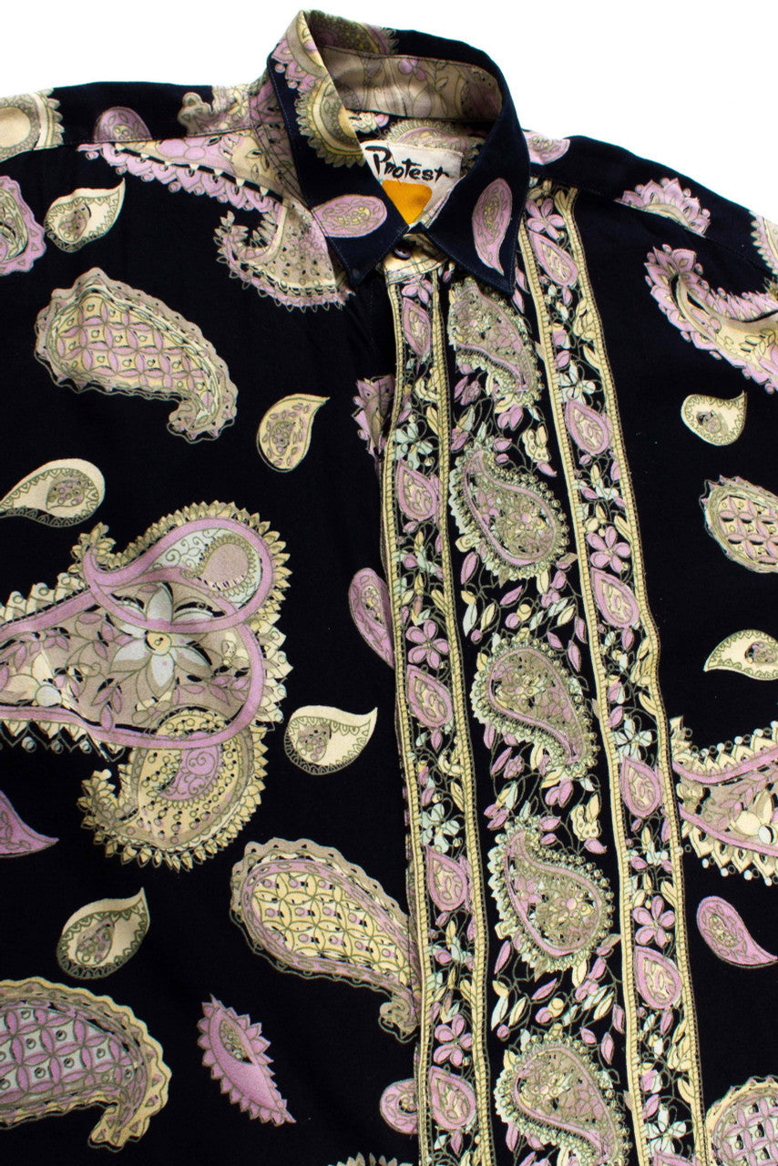 Vintage Black Paisley Button Up Shirt