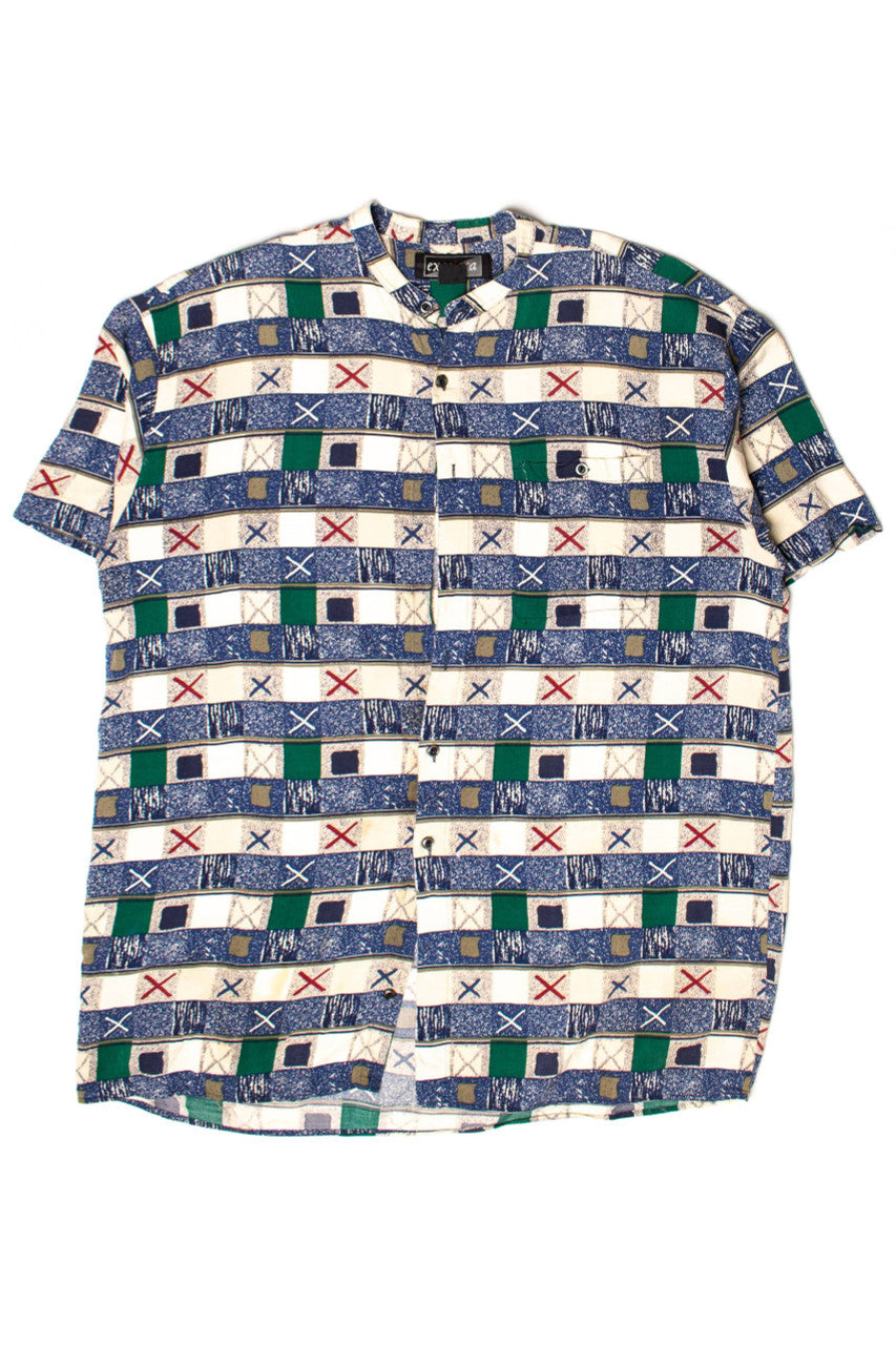 Vintage Banded Collar Xs & Squares Button Up Shirt