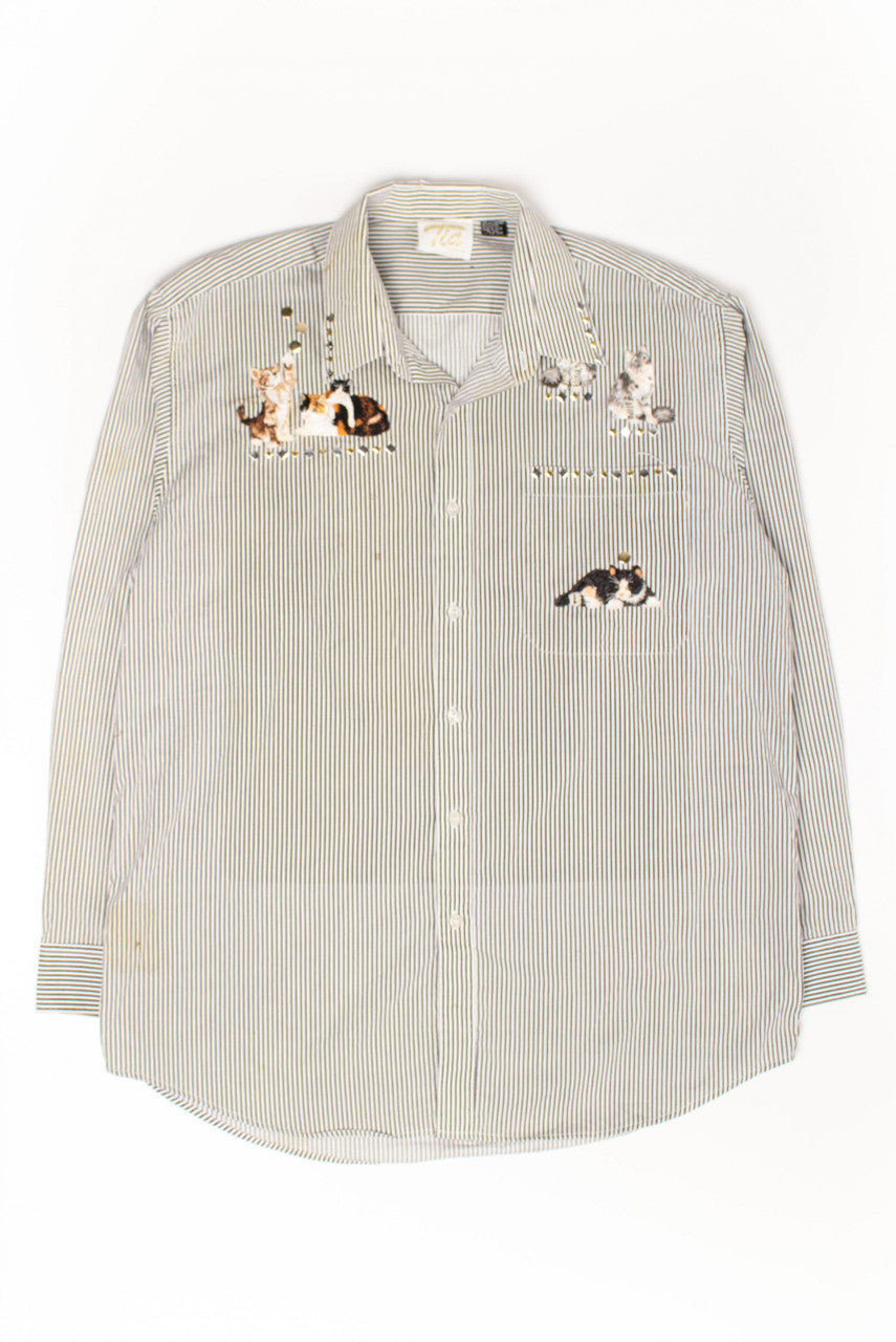 Vintage Embroidered Cats Button Up Shirt