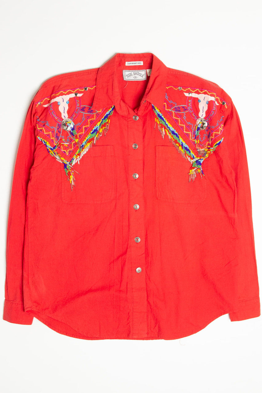 Vintage Beaded Longhorn Side Saddle Button Up Shirt