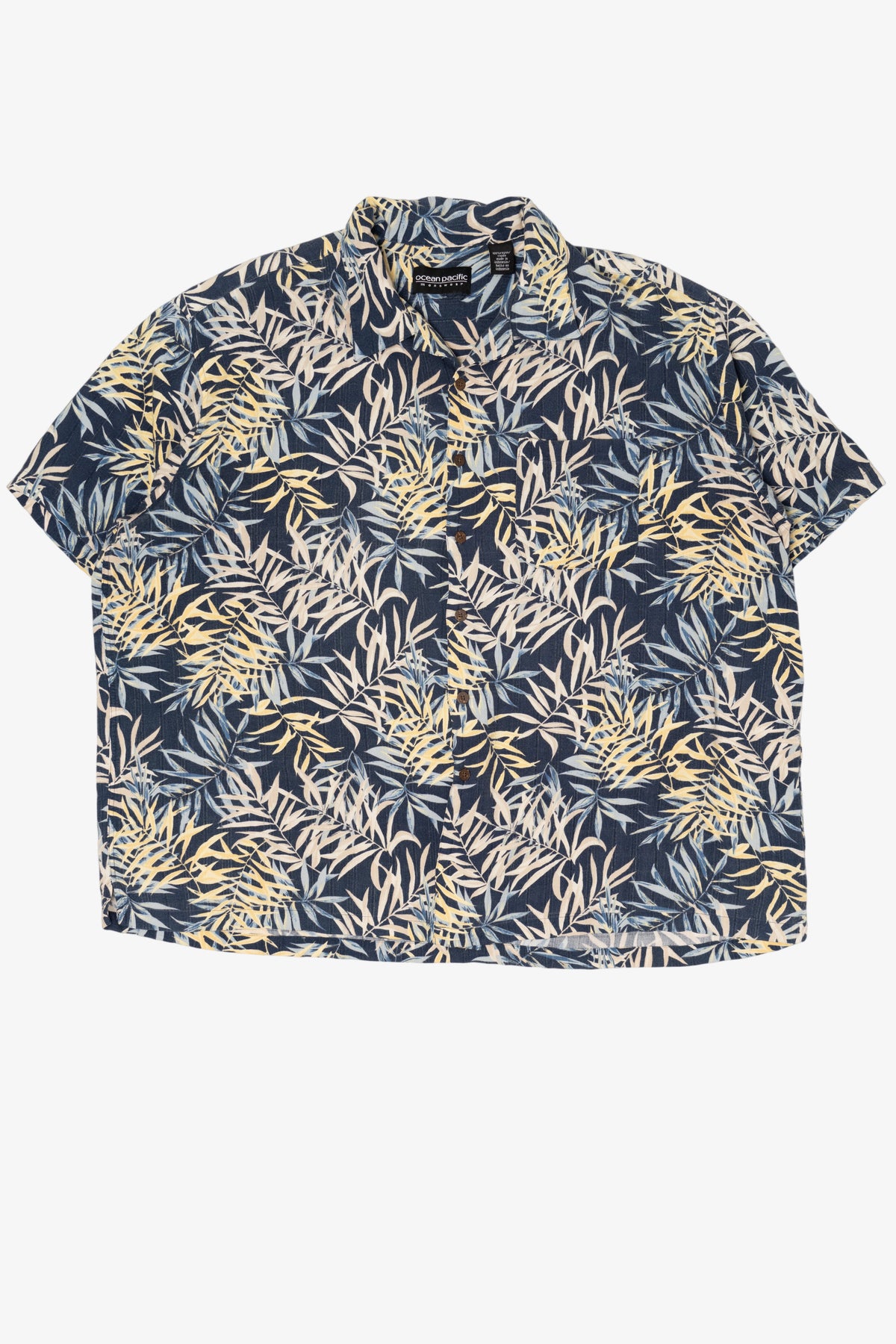 Vintage Navy Blue Ocean Pacific Hawaiian Button Up Shirt (1990s)
